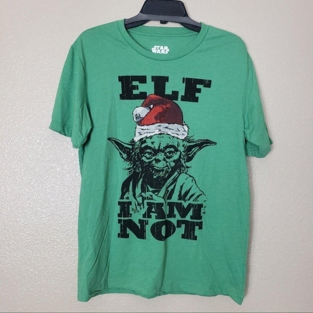 STAR WARS Mad Engine YODA 'Elf I Am Not' Christmas Tshirt Tee Men's Small S EUC
